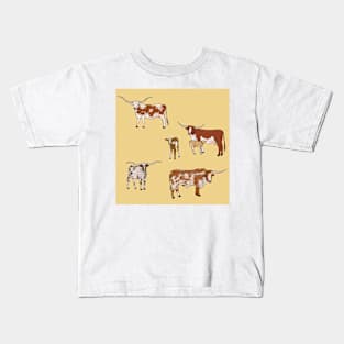 Texas Longhorn Pattern Yellow Kids T-Shirt